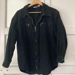 Black corduroy zip up shirt jacket, size medium